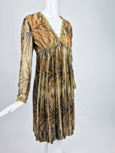 Bill Blass Metallic Silk Chiffon Tiger Stripe Cocktail Dress 1970