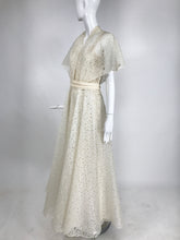 Vintage Ivory Organza Cut Work Summer Evening Party Dress 1940s 10-12