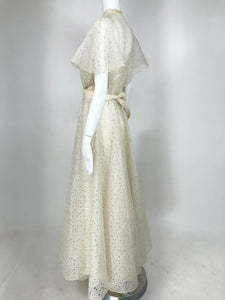 Vintage Ivory Organza Cut Work Summer Evening Party Dress 1940s 10-12