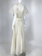 Vintage Ivory Organza Cut Work Summer Evening Party Dress 1940s 10-12