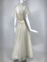 Vintage Ivory Organza Cut Work Summer Evening Party Dress 1940s 10-12