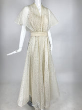Vintage Ivory Organza Cut Work Summer Evening Party Dress 1940s 10-12