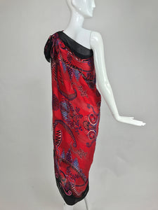 SOLD Zandra Rhodes large silk shawl in red and purple the three graces