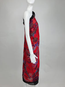 SOLD Zandra Rhodes large silk shawl in red and purple the three graces