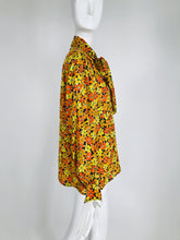 Vintage Yves Saint Laurent Rive Gauche Vibrant Floral Silk Print Bow Tie Blouse