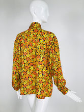 Vintage Yves Saint Laurent Rive Gauche Vibrant Floral Silk Print Bow Tie Blouse
