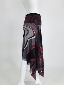 SOLD John Paul Gaultier Soleil Printed Mesh Asymmetrical Skirt
