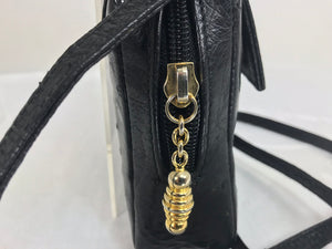 Helene Black Ostrich Cross Body/Clutch handbag Made in Italy 1990s