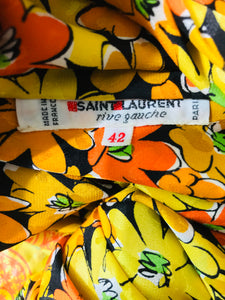 Vintage Yves Saint Laurent Rive Gauche Vibrant Floral Silk Print Bow Tie Blouse