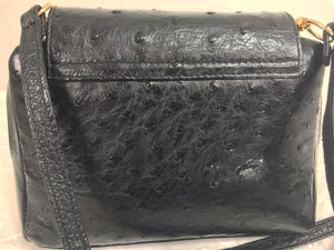 Helene Black Ostrich Cross Body/Clutch handbag Made in Italy 1990s