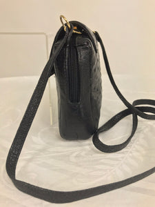 Helene Black Ostrich Cross Body/Clutch handbag Made in Italy 1990s