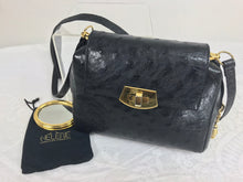 Helene Black Ostrich Cross Body/Clutch handbag Made in Italy 1990s