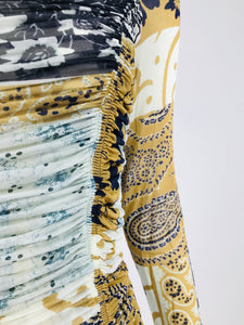 Etro Printed Shirred Mesh Jersey Mix Print Top