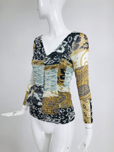 Etro Printed Shirred Mesh Jersey Mix Print Top