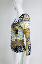 Etro Printed Shirred Mesh Jersey Mix Print Top