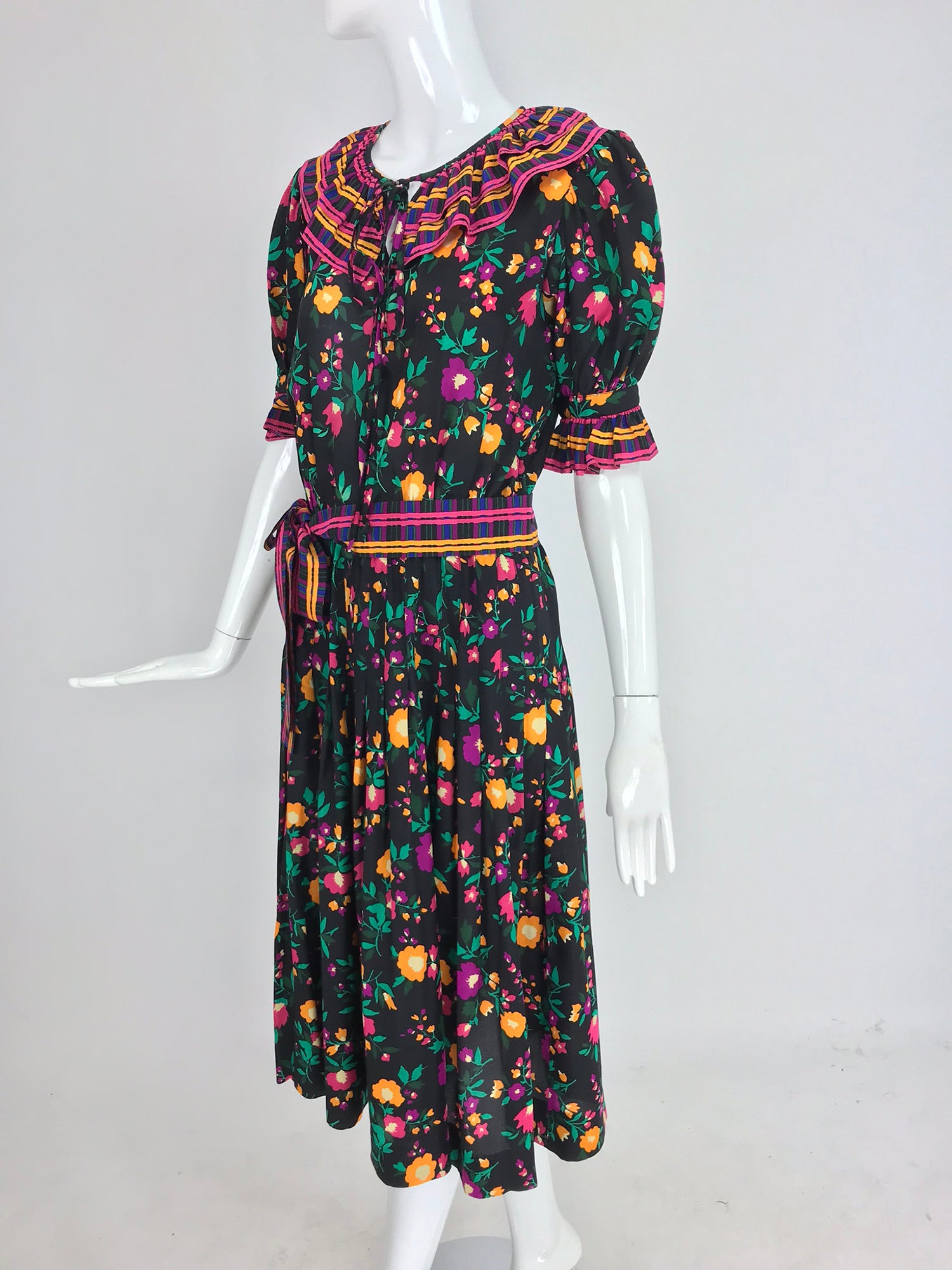 SOLD Yves Saint Laurent Rive Gauche floral silk mix print dress