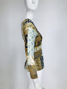 Etro Printed Shirred Mesh Jersey Mix Print Top