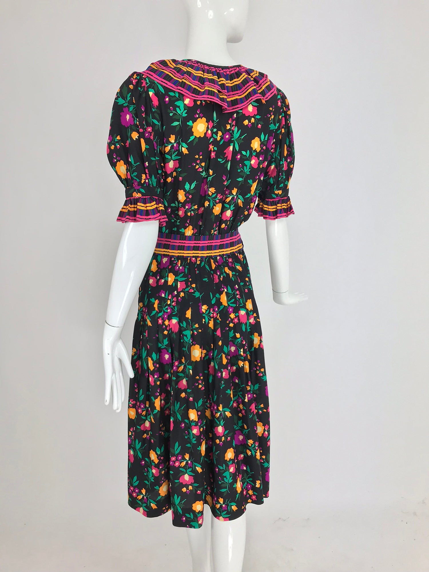 SOLD Yves Saint Laurent Rive Gauche floral silk mix print dress