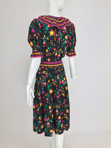 SOLD Yves Saint Laurent Rive Gauche floral silk mix print dress 1970s