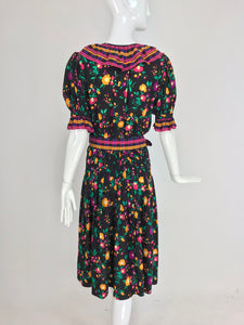 SOLD Yves Saint Laurent Rive Gauche floral silk mix print dress 1970s