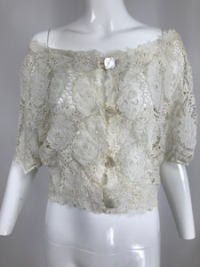 Vintage White Lace Off the Shoulder Button Top 1800/1960s