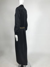 SOLD Oscar de la Renta Black Satin At Home Black Satin Button Front Shirt Dress 1970s