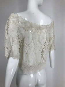 Vintage White Lace Off the Shoulder Button Top 1800/1960s