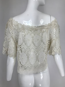 Vintage White Lace Off the Shoulder Button Top 1800/1960s