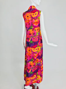SOLD Vintage Ken Scott Owl Print Sleeveless Maxi Dress 1960s
