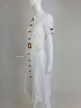 Vintage 1930s White Cotton Window Pane Woven Fabric Day Dress Bakelite Buttons
