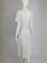 Vintage 1930s White Cotton Window Pane Woven Fabric Day Dress Bakelite Buttons