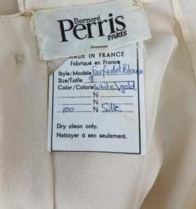 Vintage Bernard Perris Cream Silk Metallic Peek a boo Blouse 1980s
