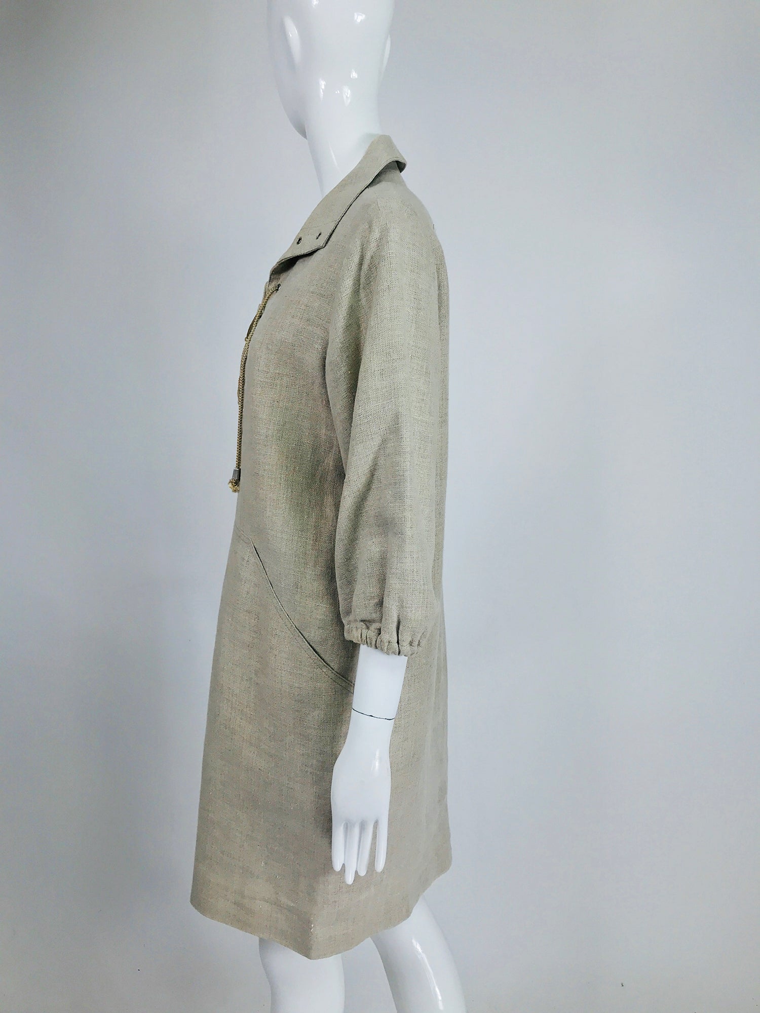 Oscar de la Renta Natural Linen Lace Front Safari Style Dress Palm Beach Vintage Oscar de la Renta Natural Linen Lace Front Safari Style Dress Palm Beach Vintage