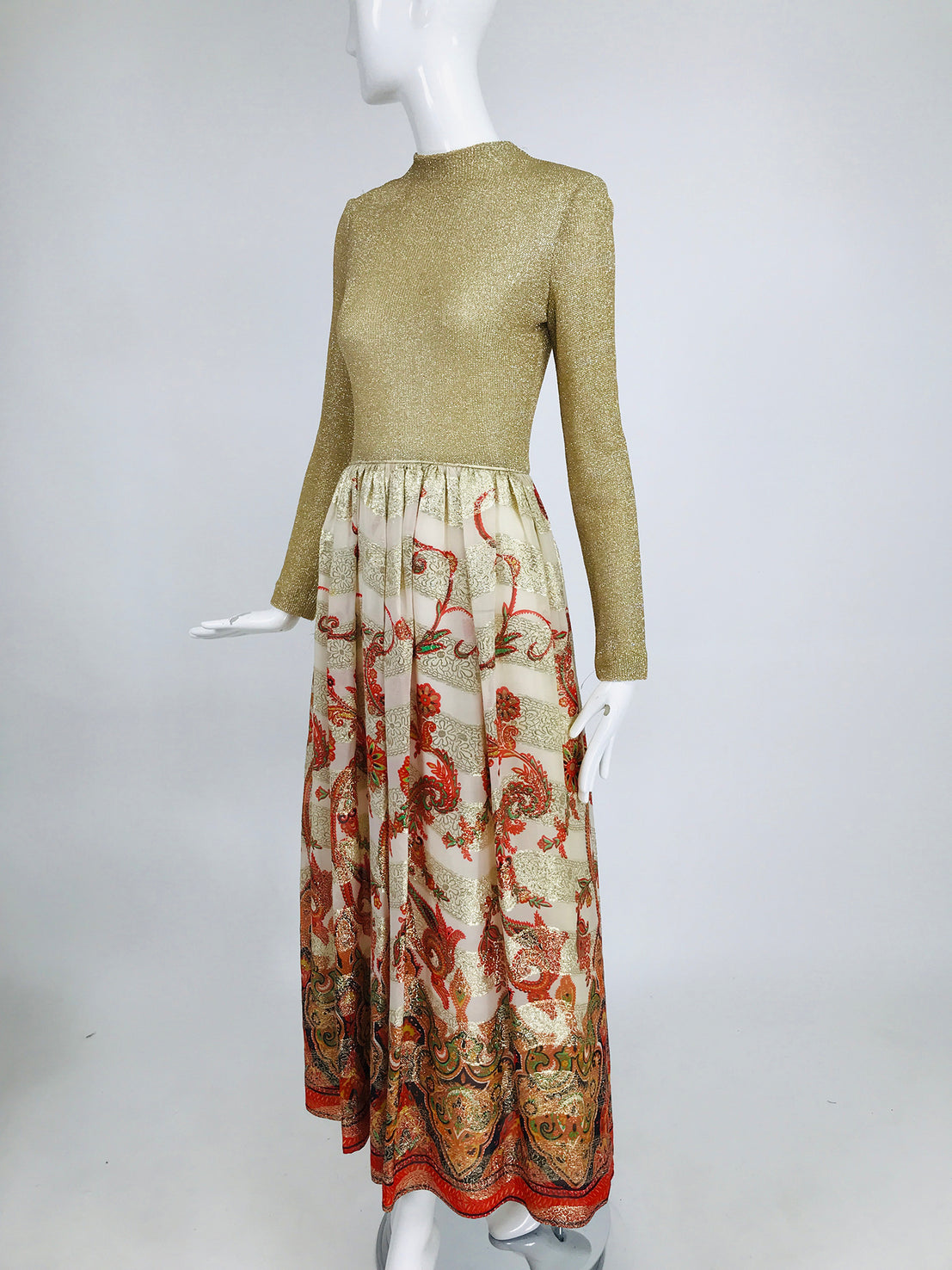 Vintage 1970s Saks Fifth Ave. Gold Metallic Coral Brocade Maxi Dress – Palm  Beach Vintage