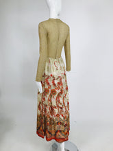 Vintage 1970s Saks Fifth Ave. Gold Metallic Coral Brocade Maxi Dress