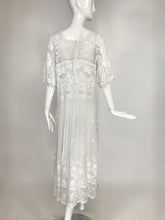Edwardian Embroidered & appliqued White Batiste & Filet Lace Handmade Dress