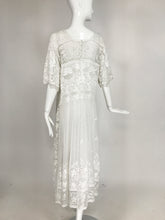 Edwardian Embroidered & appliqued White Batiste & Filet Lace Handmade Dress