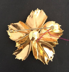 SOLD Gold Floral Brooch With Coral Center Grosse Germany 1960s