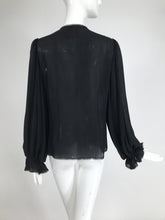 Oscar de la Renta Black Silk Beaded Poet Sleeve Blouse
