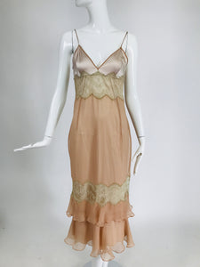 Dolce & Gabbana Peach & Pink Silk Chiffon Lace Lingerie Dress