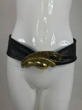 Modernist brass and onyx belt buckle and leather belt 1980s