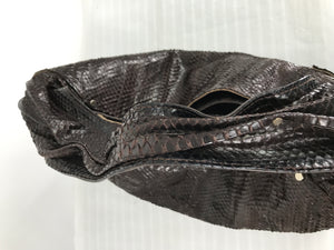 R & Y Augousti Paris Large Brown Snakeskin Shoulder Bag with Silver Studs