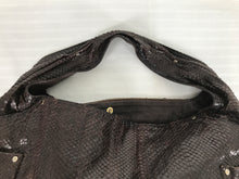 R & Y Augousti Paris Large Brown Snakeskin Shoulder Bag with Silver Studs