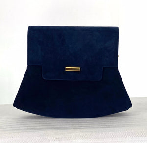 Charles Jourdan Navy Blue Flap Front Suede & Leather Shoulder Bag 1990s