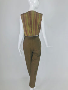SOLD Vintage Romeo Gigli 2pc Olive khaki Vest and Trousers G Gigli 1990s