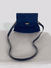 Charles Jourdan Navy Blue Flap Front Suede & Leather Shoulder Bag 1990s