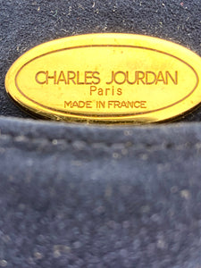 Charles Jourdan Navy Blue Flap Front Suede & Leather Shoulder Bag 1990s
