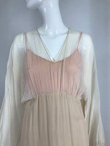 Layered Tone on Tone Silk Chiffon Poet Sleeve Maxi Dress 1970s