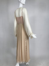 Layered Tone on Tone Silk Chiffon Poet Sleeve Maxi Dress 1970s