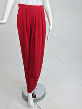 SOLD Yves Saint Laurent candy red satin back crepe full leg trousers 1990s